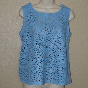Sz S DROMe Blue Leather Perforated Sleeveless Top
